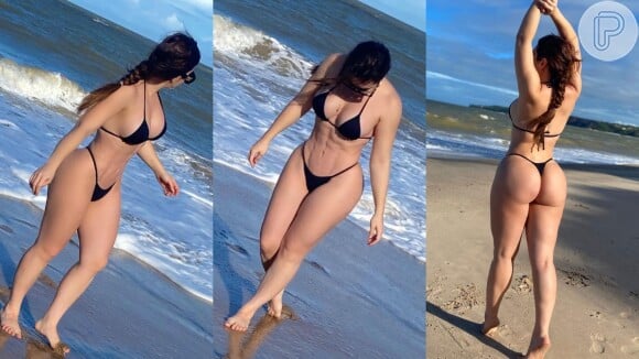 Naiara Azevedo exibe barriga trincada em biquíni fio-dental em dia de praia