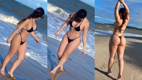 Naiara Azevedo surpreende seguidores ao surgir de biquíni fio-dental e barriga trincada em praia. Fotos!