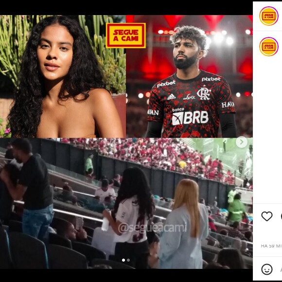 Bella Campos foi vista assistindo ao jogo do Flamengo com os pais de Gabigol