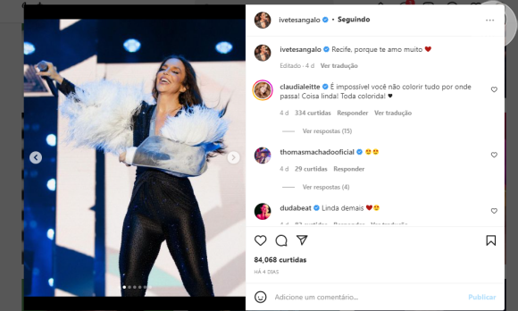 Ivete Sangalo já vinha se apresentando com uma tipoia no braço nos últimos dias