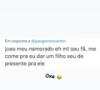 João Gomes reagiu à cantada picante de fã e compartilhou pedido da internauta