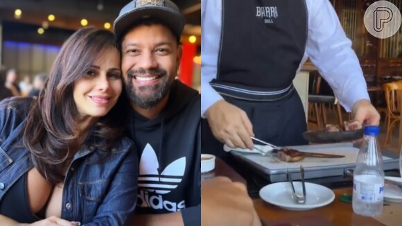 'Vale dia' de Viviane Araujo e Guilherme Militão foi um almoço em uma churrascaria