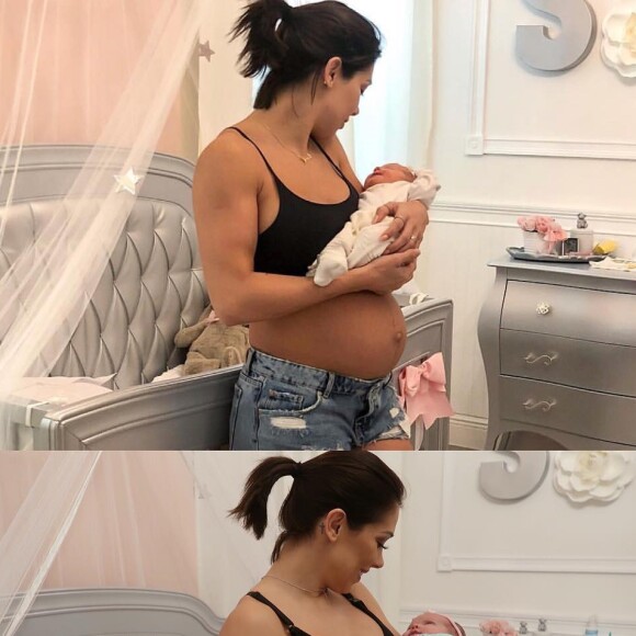 Bella Falconi fez um comparativo mostrando como ficou a sua barriga no segundo dia de pós-parto e também no vigésimo quinto dia
