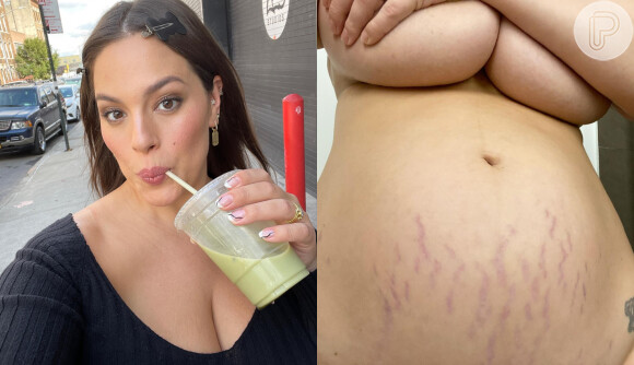 A modelo Ashley Graham exibiu a barriga antes mesmo do nascimento do primeiro filho e não se intimidou em mostrar as estrias avermelhadas