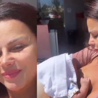 Filho de Viviane Araujo completa um mês e atriz se encanta ao exibir mamada com direito a solzinho. Vídeo!
