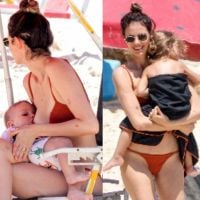 Laura Neiva vai à praia com os filhos e amamenta caçula em momento fofo. Veja fotos!
