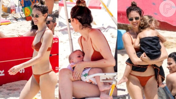 Laura Neiva curtiu o dia na praia com os filhos