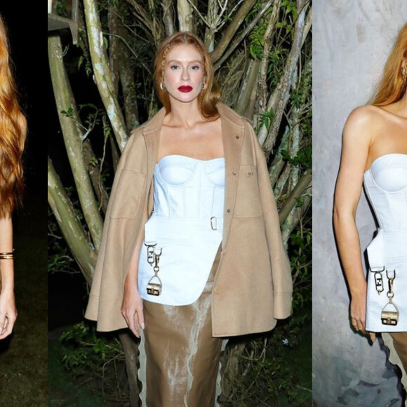 Microbolsa de 3 cm se destaca em look grifado de Marina Ruy Barbosa para festa do namorado