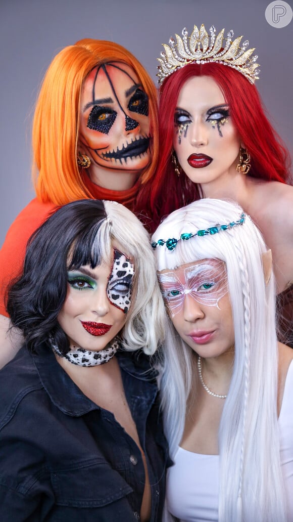 Maquiagem criativa para Halloween: abóbora, rainha, Cruella e fada inspiraram criações das influenciadoras Jéssica Cardoso, Renata Santi, Juliana Motta e Camila Pudim