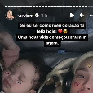 Karoline Lima comemorou o fato de estar de volta ao país