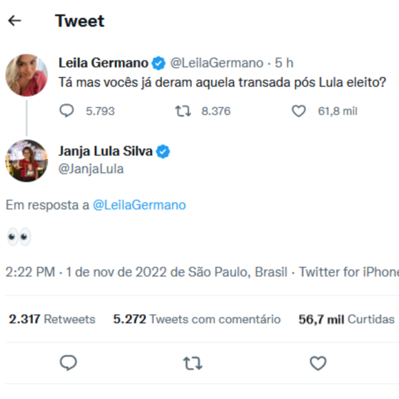 Janja Silva se resumiu a responder com um emoji para lá de sugestivo