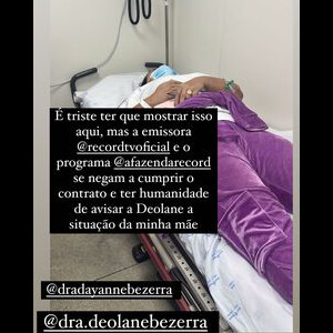 Mãe de Deolane Bezerra foi diagnosticada com alto grau de estresse e deu entrada em hospital 2 dias seguidos