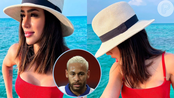 Ex-namorada de Neymar, a influenciadora Bruna Biancardi causou frisson entre os fãs ao aparecer só de maiô em uma rede social