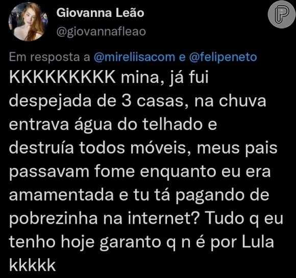 Giovanna, da Casa de Vidro do 'BBB 23', fez uma crítica relacionada ao atual presidente Lula em 2018