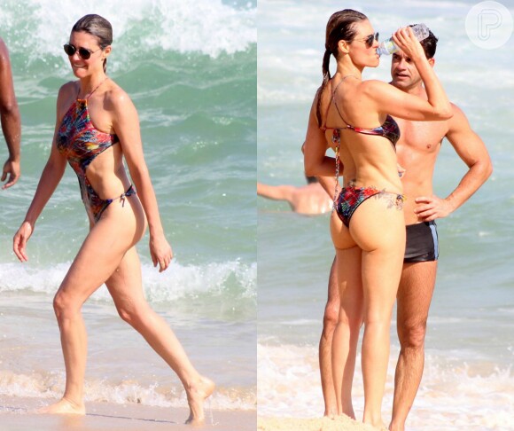 Fernanda Lima também usou modelo de maiô 'engana-mamãe' em dias de praia