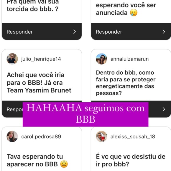 Yasmin Brunet mostrou os fãs lamentando sua não ida para o 'BBB 23'