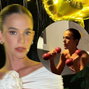 Bruna Marquezine aproveitou a noite desta segunda-feira (16) para pegar pesado no treino