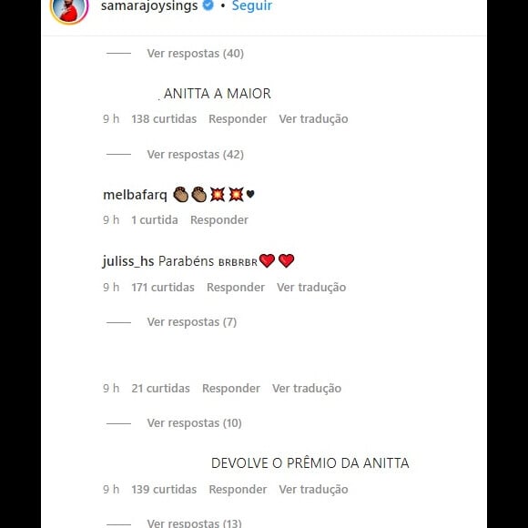 Fãs de Anitta xingaram Samara Joy nas redes sociais