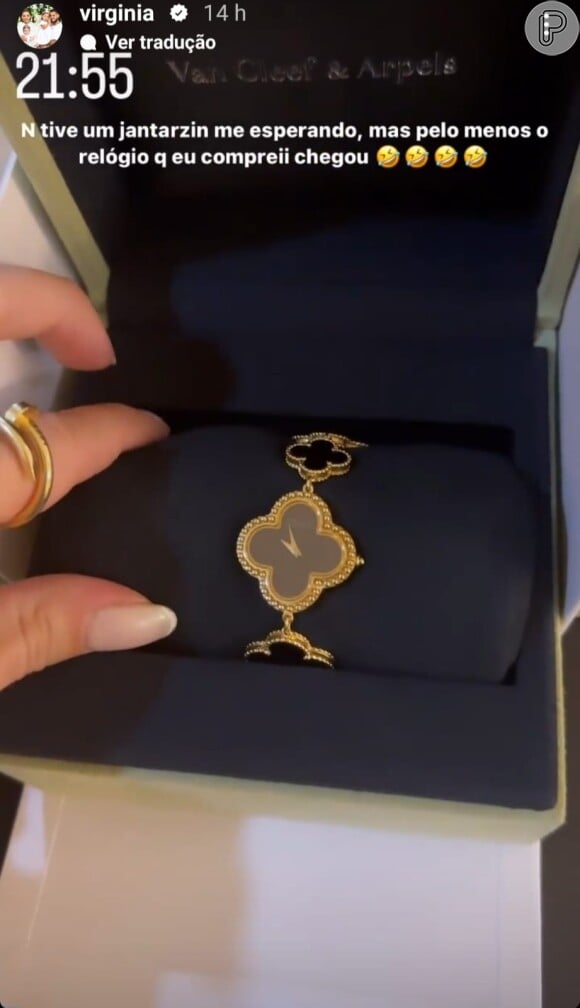 Virgínia Fonseca mostrou o relógio, feito em ouro e ônix