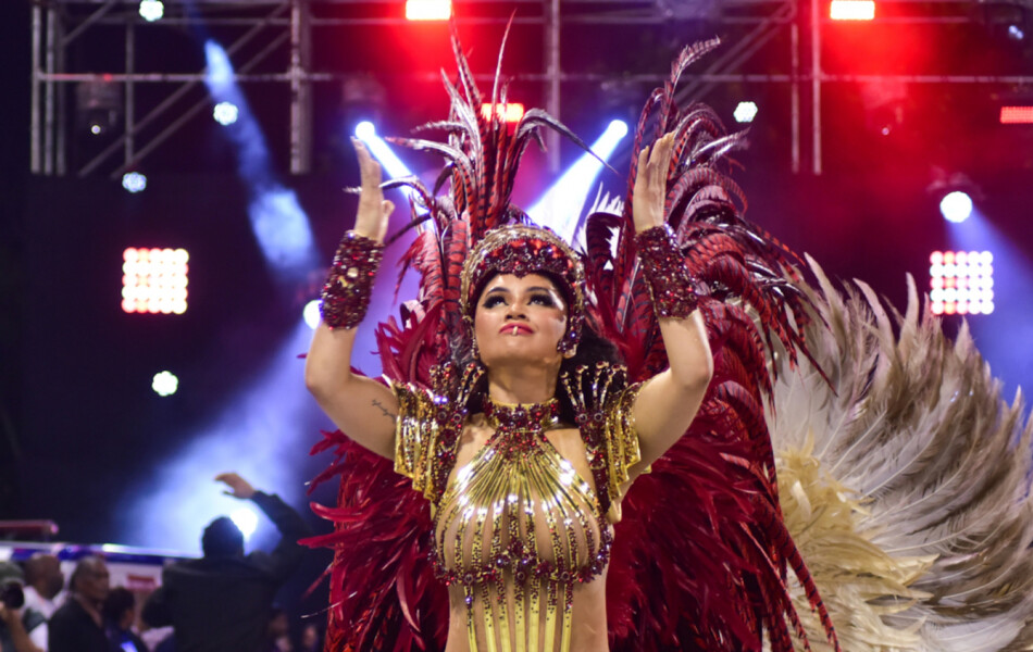 Mileide Mihaile destaca novo corpo com fantasia no desfile do carnaval