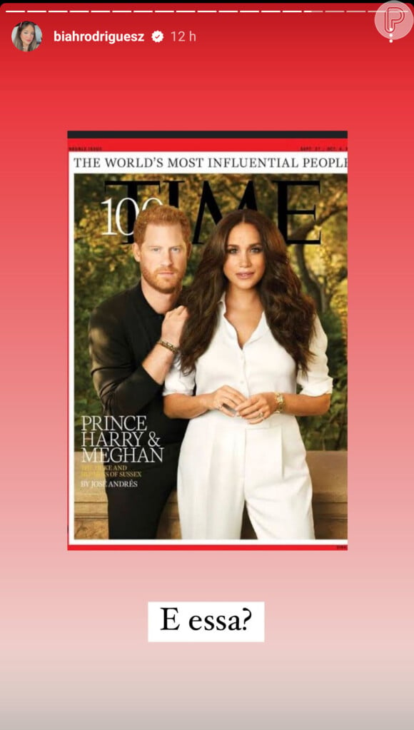 Biah Rodrigues falou sobre inversão de valores e postou uma foto de Meghan Markle à frente do marido, Harry, em capa de revista