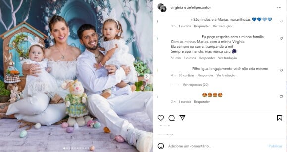 Virgínia Fonseca e Zé Felipe publicaram fotos de um ensaio especial de Páscoa com as filhas