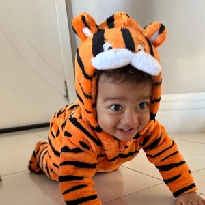 Filho de Viviane Araujo se vestiu de Tigrão para comemorar os 10 meses de vida