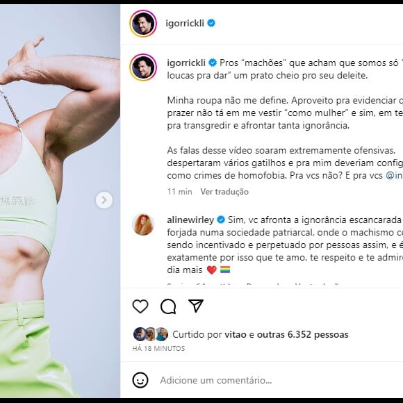 Marido de Aline Wirley, Igor Rickli é adepto a usar cropped.