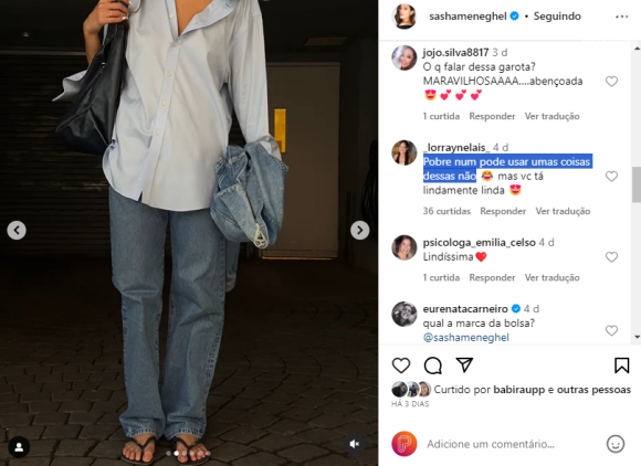 Sasha Meneguel é criticada por usar look jeans oversized com chinelo: "Não combina com a beleza dela"
