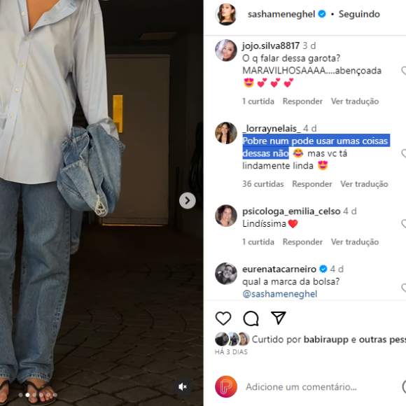 Sasha Meneguel é criticada por usar look jeans oversized com chinelo: "Não combina com a beleza dela"
