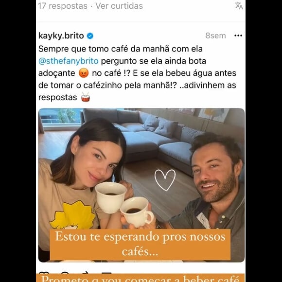 Sthefany Brito prometeu ao irmão, Kayky Brito, cortar o adoçante do café e beber 2 litros de água ao dia