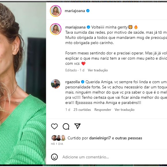 Maria Joana revelou que estava sumida das redes sociais por motivos de saúde