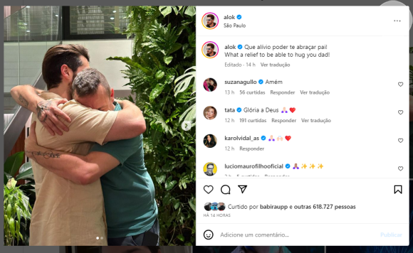 Mais de 600 mil pessoas curtiram o momento emocionante que Alok compartilhou com seu pai no Instagram