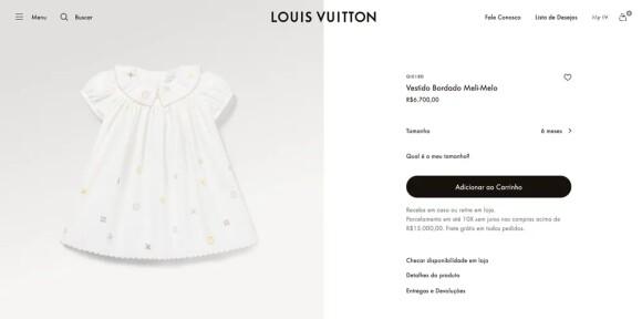 O presente mais valioso ganhado para a filha de Bruna Biancardi foi um vestido da Louis Vuitton de R$ 6700,00