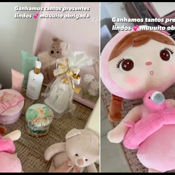 Entre os mimos, Bruna Biancardi e Mavie ganharam bonecas, loções, ursinhos e muito mais