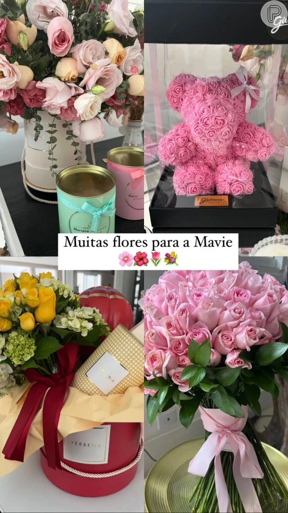 Filha de Neymar e Bruna Biancardi também ganhou muitas flores de amigos e familiares do casal