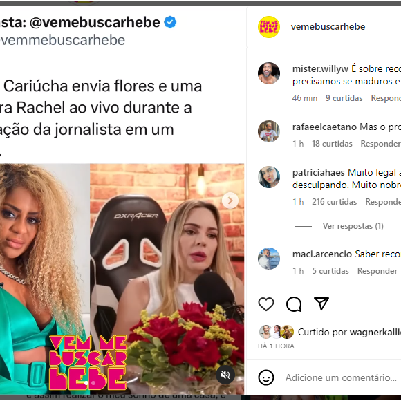 Rachel Sheherazade vai no Link Podcast e ganha flores com pedido de desculpas de Cariúcha