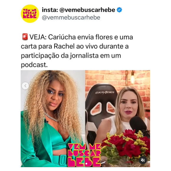 Rachel Sheherazade aceita pedido de desculpas de Cariúcha após ganhar buquê de flores ao vivo em entrevista