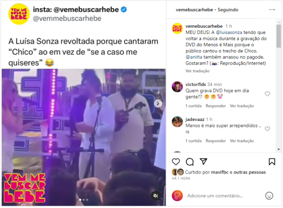 Luísa Sonza 'xinga' quando o público em gravação de DVD chama por Chico
