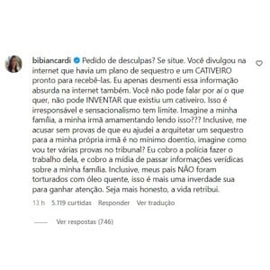 Bianca Biancardi fez textão para Luiz Bacci e acusou jornalista de criar fake news