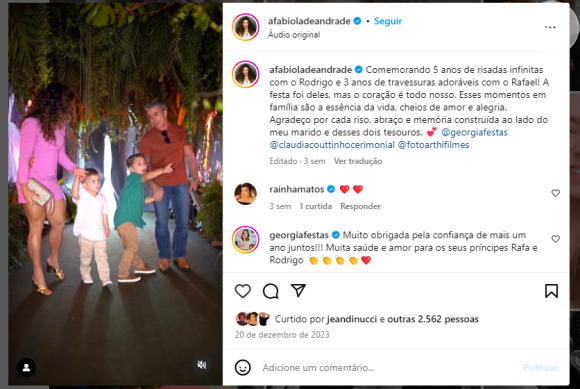 Fabíola de Andrade, mulher de Rogério Andrade, é mãe de dois meninos e mostra sua maternidade no seu Instagram