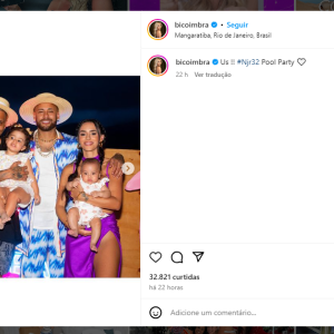 Neymar e Bruna Biancardi aparecem abraçados em uma foto publicada no perfil do Instagram de Bianca Coimbra, mulher de um dos 'parças' do craque