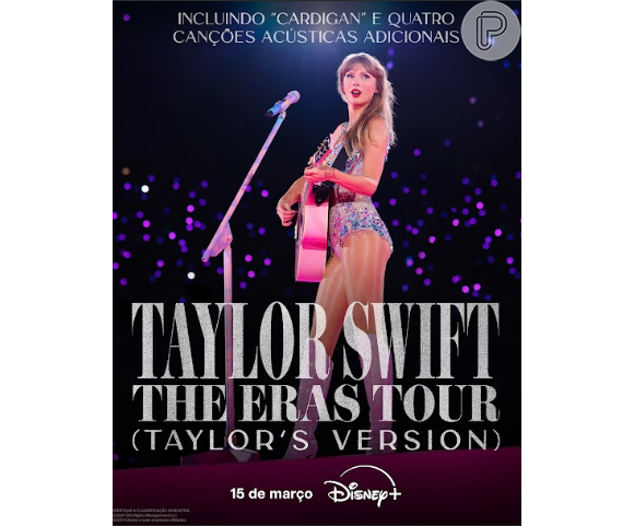 Taylor Swift lança o filme 'The Eras Tour (Taylor's Version)' na Disney+ no próximo dia 15. O projeto traz o show completo de sua mais recente turnê mundial