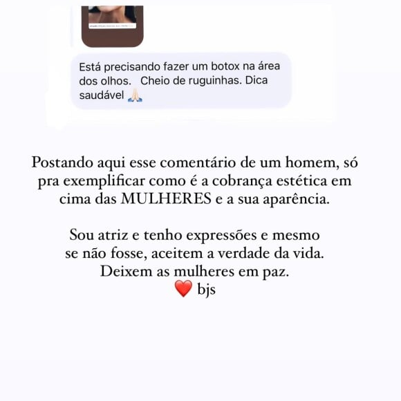 Sandra da novela 'Renascer', Giullia Buscacio foi atacada na web por homem que apontou suas rugas, aos 27 anos: 'Está precisando fazer um botox na área dos olhos'