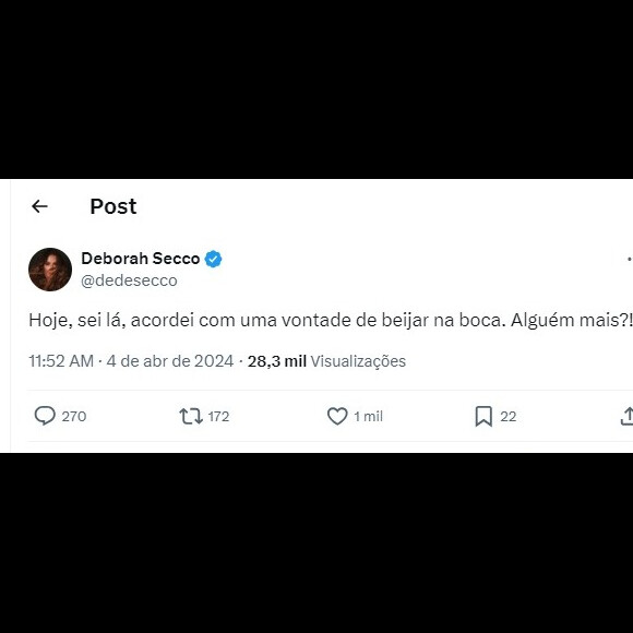 Deborah Secco também se manifestou após o anúncio da separação: 'Hoje, sei lá, acordei com uma vontade de beijar na boca. Alguém mais?'