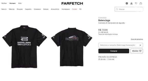 A blusa está à venda na Farfetch por R$ 7 mil