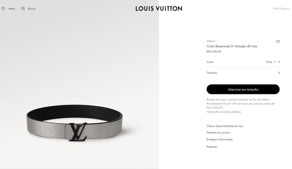 O cinto da marca Louis Vuitton custa R$ 4,5 mil