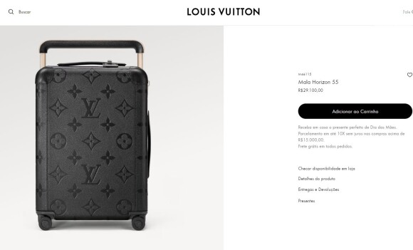 A mala de mão, também da grife Louis Vuitton, custa 29.100