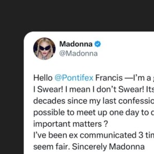 Madonna mandou recado para o Papa Francisco em 2022: 'Eu fui excomungada três vezes. Não parece justo'