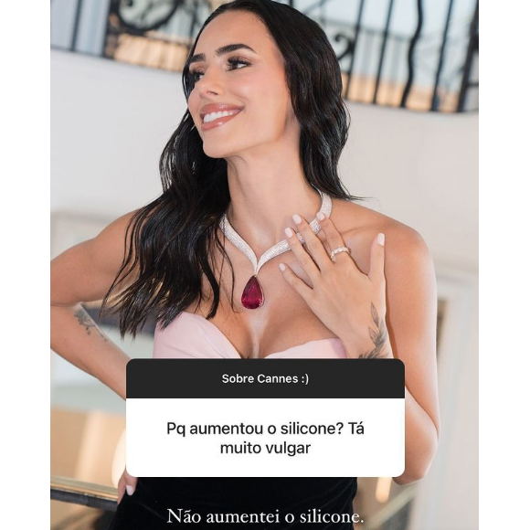 Bruna Biancardi negou informação de que teria colocado mais silicone nos seios e respondeu a seguidora com ironia